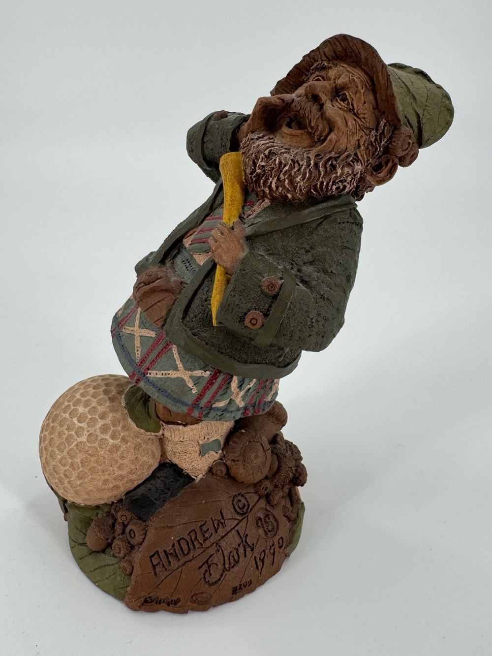 Tom Clark Gnome Andrew Golfer Scottish Kilt 1990 Cairn Studio Golf Figurine